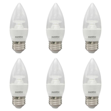 Sunlite LED B11 Clear 4.5W 40W= Dimmable E26 Base Energy Star Torpedo 2700K Chandelier Light Bulbs, 6PK 41852-NS